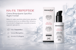 Crema viso rimpolpante Meceutica HA-FIL TRIPEPTIDE con astuccio, trattamento specifico per rughe frontali