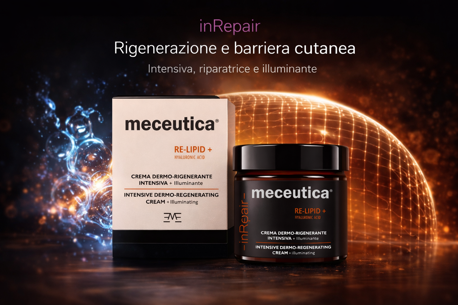 Crema viso Meceutica inREPAIR Re-Lipid+ per rigenerazione e ripristino della barriera cutanea